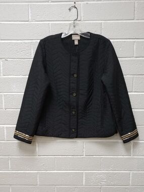 Chico's Black Quilted Jacket with Metallic-Trim Cuffs